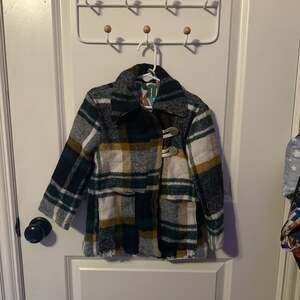 Boys plaid handmade blanket pea coat. Size 3-4T